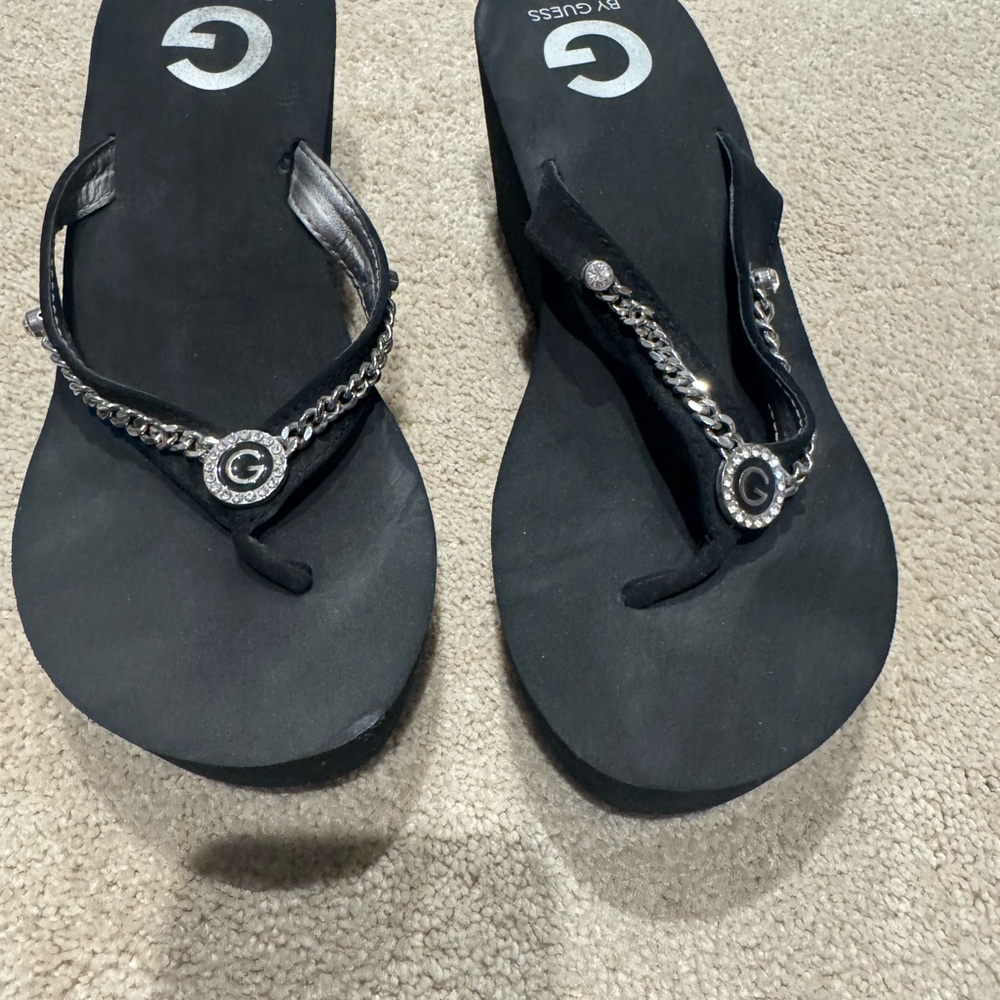 GUESS Black Women's Sandals with Silver Accents